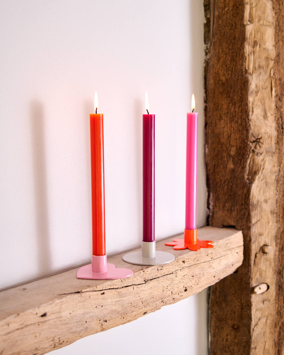 Kerzenständer | Kerzenhalter für Stabkerzen HERZ Rosa + Kerze