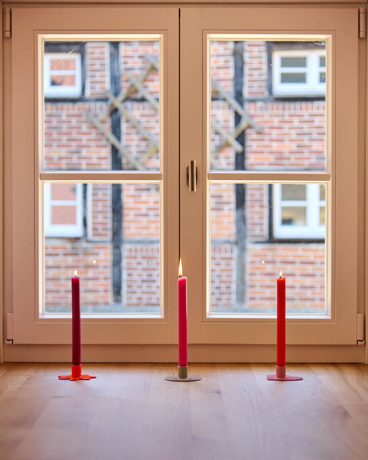 Kerzenständer | Kerzenhalter für Stabkerzen HERZ Rosa + Kerze